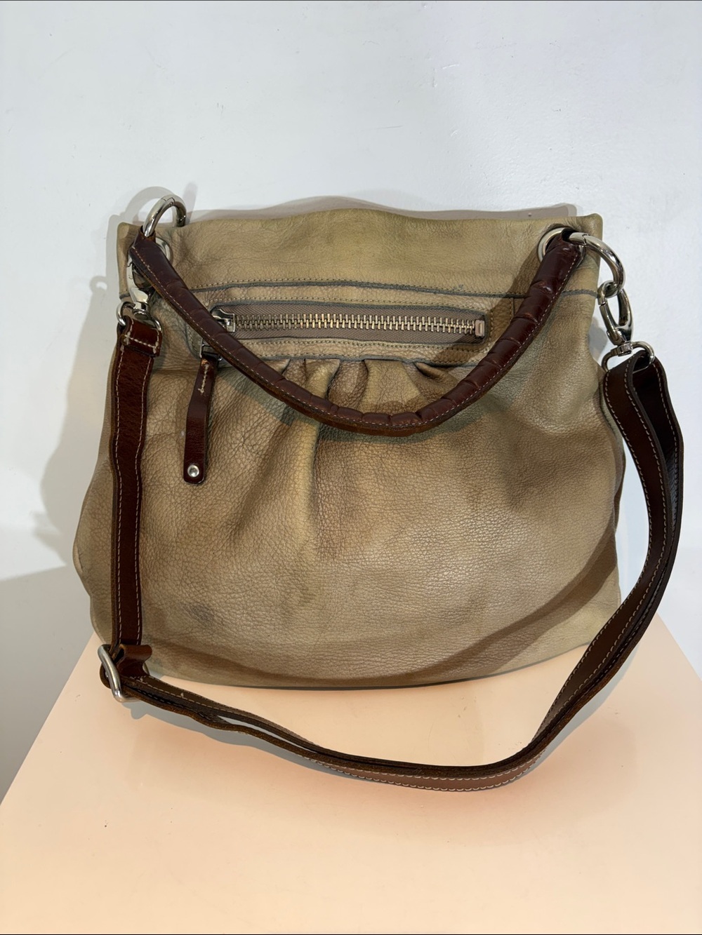 ROOTS CANADA PURSE GREY LEATHER OLIVIA CROSSBODY MESSENGER 2-WAY BAG TOTE
